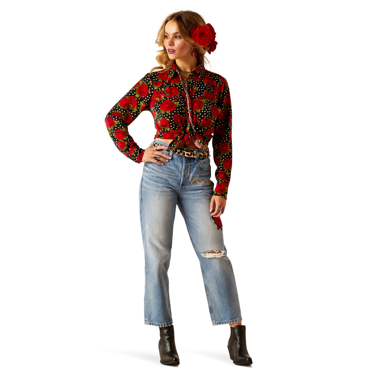 Retro Rose Long Sleeve Shirt Rodeo Quincy -10048676