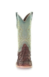 Brown and Turquoise Fish Embroidery Western Boot - A4048