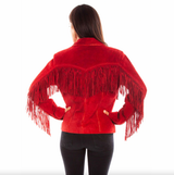 Suede Fringe/Lacing Jacket w/Snap Closure - L1080-Red