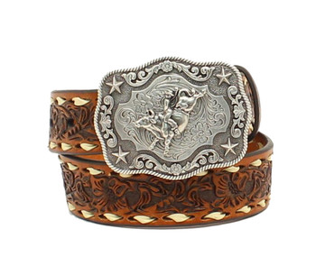 Ariat Kids 1 1/4 Floral Embossed Laced Edge Western Belt and Buckle 