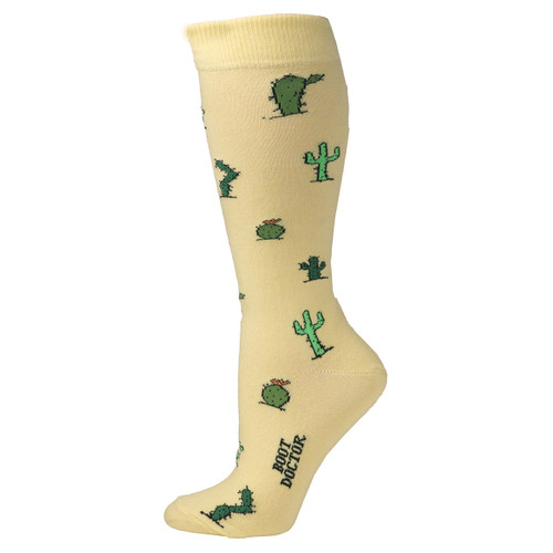 Lds Yellow Crew Sock w Cactus Pattern - 0417318