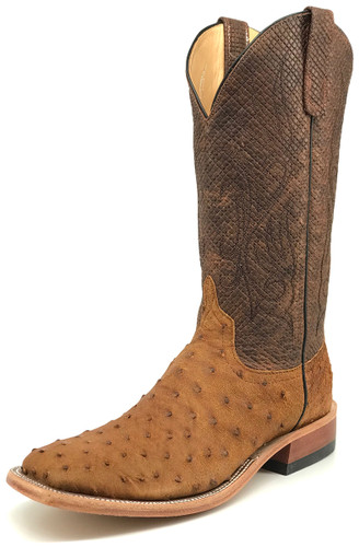 Anderson Bean Men's 13" Full Quill Ostrich Cowboy Boots w/ Chex Top - Antique Saddle
