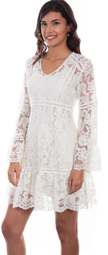Women's Lace Dress w/ Bell Sleeves - Ivory