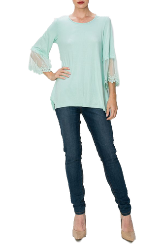 Top/Tunic W Lace Trimming On Sleeves - OLS-4480MINT