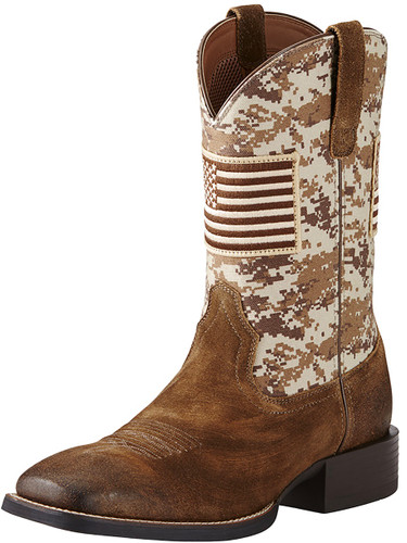 Ariat Men's Wide Square Toe Sport Patriot Cowboy Boot - Antique Mocha/Sand Camo - 10019959