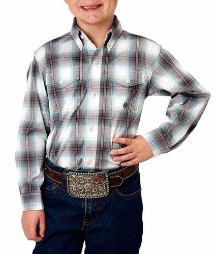 Boy's LS Stretch Plaid Western Shirt - 03-030-0378-7024