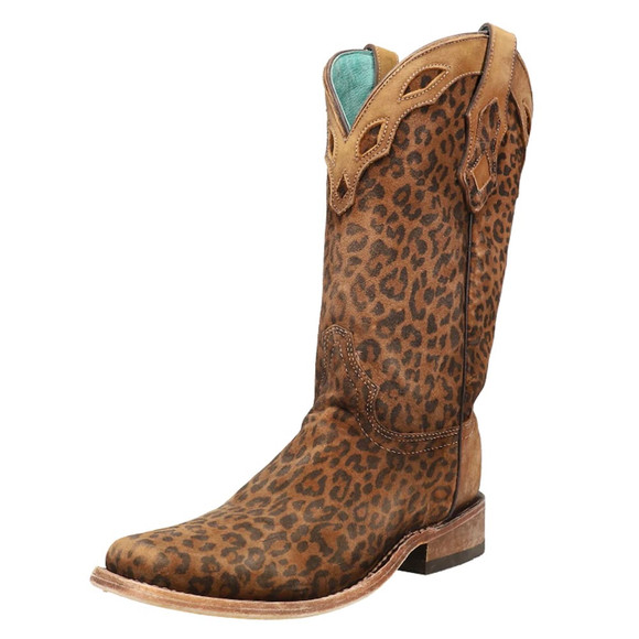 Sand Leopard Print Overlay Western Boot - C3788