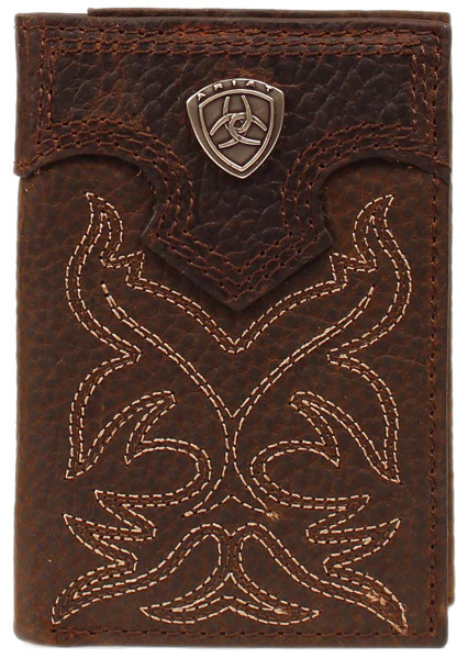 Ariat Men's Tri-fold Boot Stitch Wallet w/ Ariat Shield - Brown