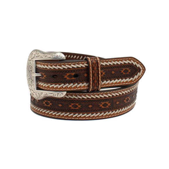 Southwestern Style Leather Belt w Buck Stitch Lacing - A1037708