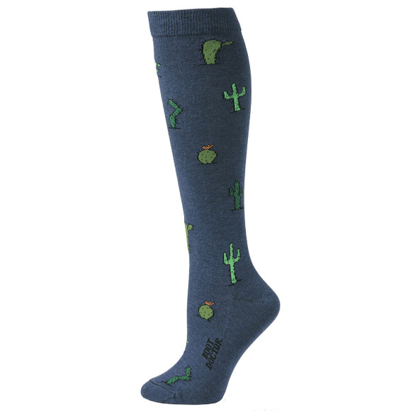 Lds OTC Navy Sock w Cactus Pattern - 0417203