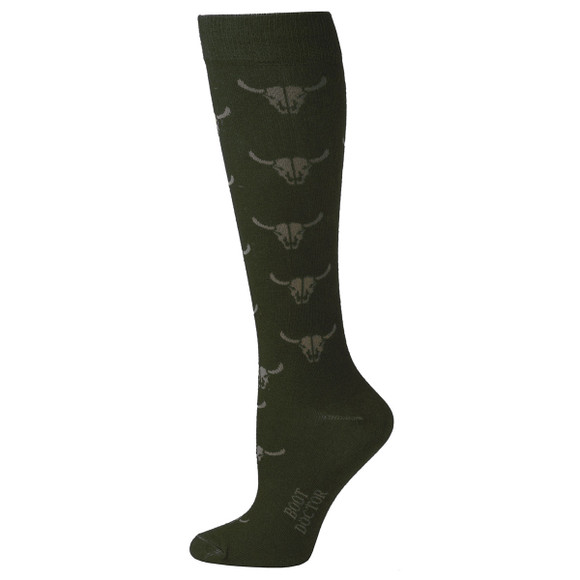 Lds OTC Sock w Bull Skull Pattern - 0417802