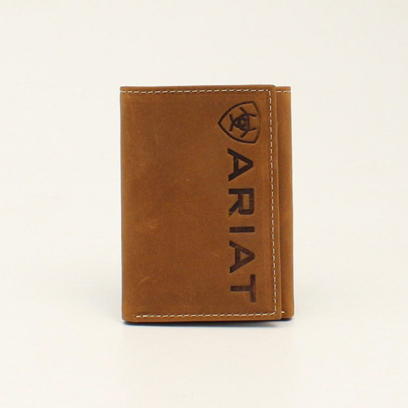 Leather Trifold Wallet w Ariat & Shield Logo - A3545344