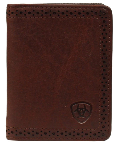Ariat Men's Perforated Edge Bi-fold Flip Case Wallet w/ Ariat Shield - Copper