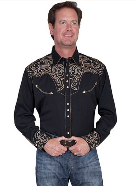 Embroidered Scroll Snap Shirt - P-852BLK