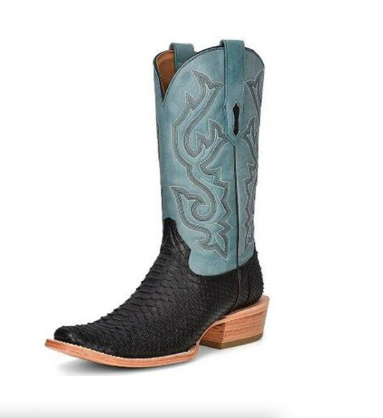 Men's Black/Blue Python Embr. Narrow SQ Toe -A4288