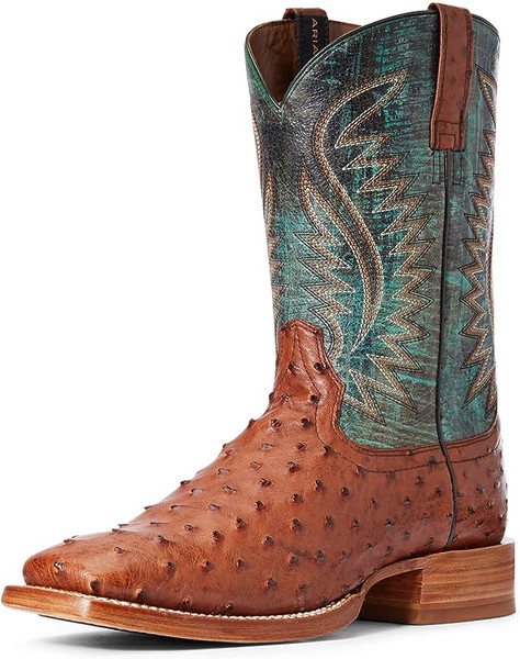 Ariat Men's Gallup Full Quill Ostrich Square Toe Western Boot - Roaring/Turquoise