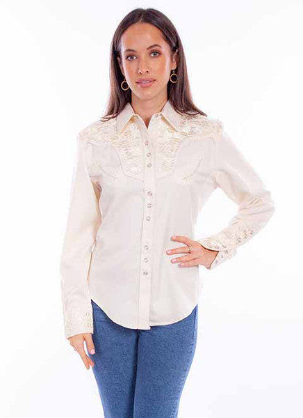 Gunfighter Shirt w Floral Embroidery - PL-654IVO