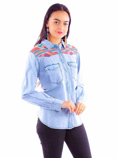 Aztec Print Denim Top - HC916DEN