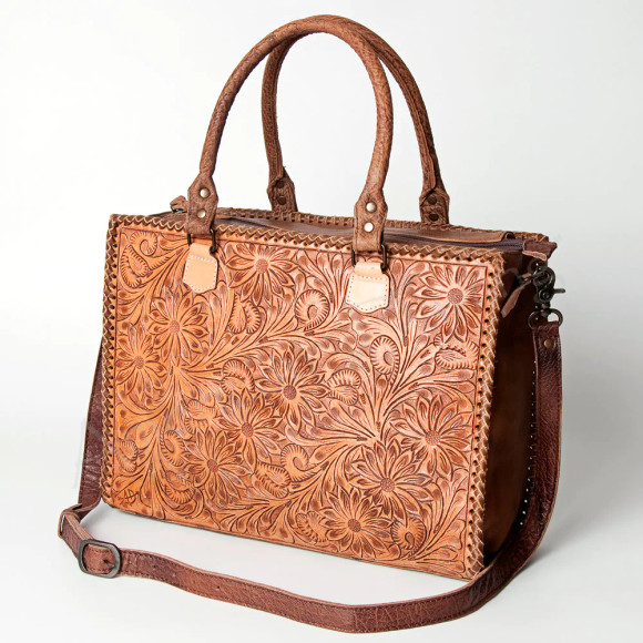 Tooled Leather Rectangle Tote -ADBG235BR