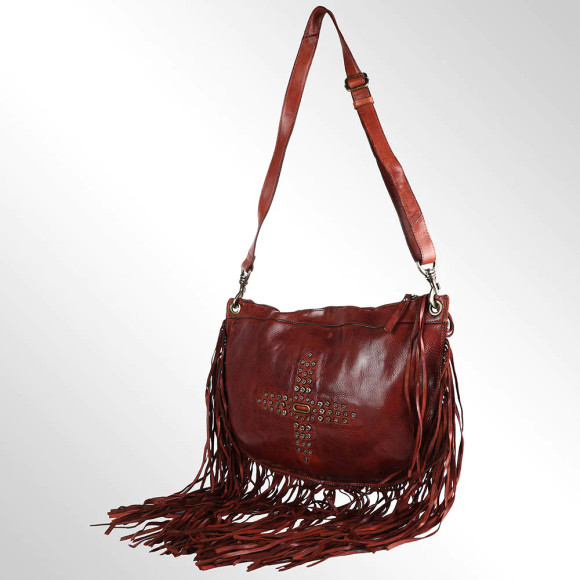 Smooth Leather Handbag with Fringe - SWC128CG