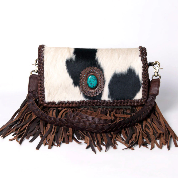 Hair On Fringe Bag with Turquoise Embellishment -ADBGM272C