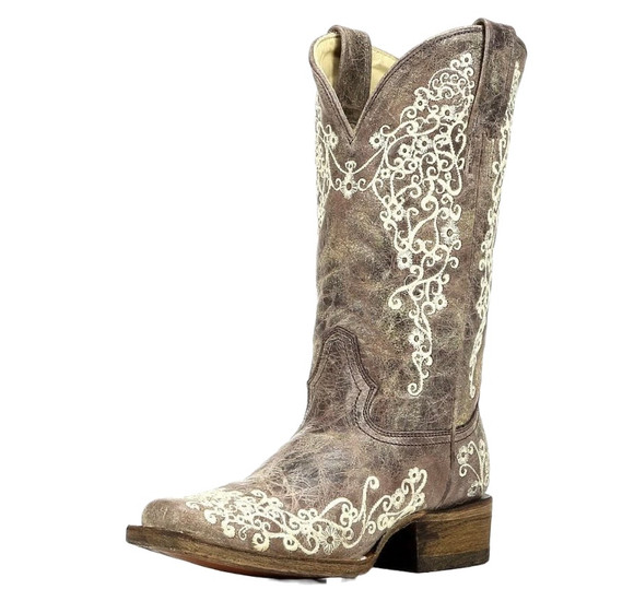 Crater Embroidered Western Boot - Brown/Bone