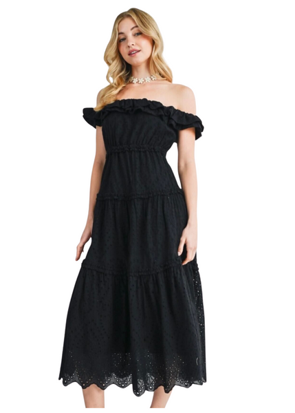 Off The Shoulder Ruffle Tiered Maxi Dress - D01932-BLK