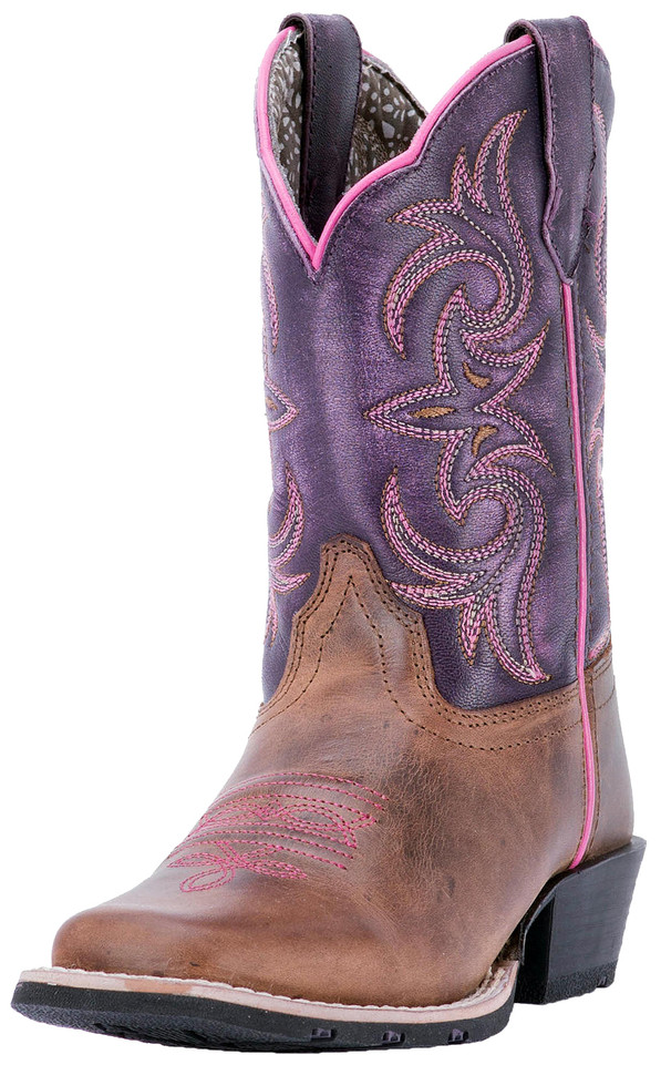 Dan Post Child's Square Toe Majesty Cowgirl Boot - Brown/Purple