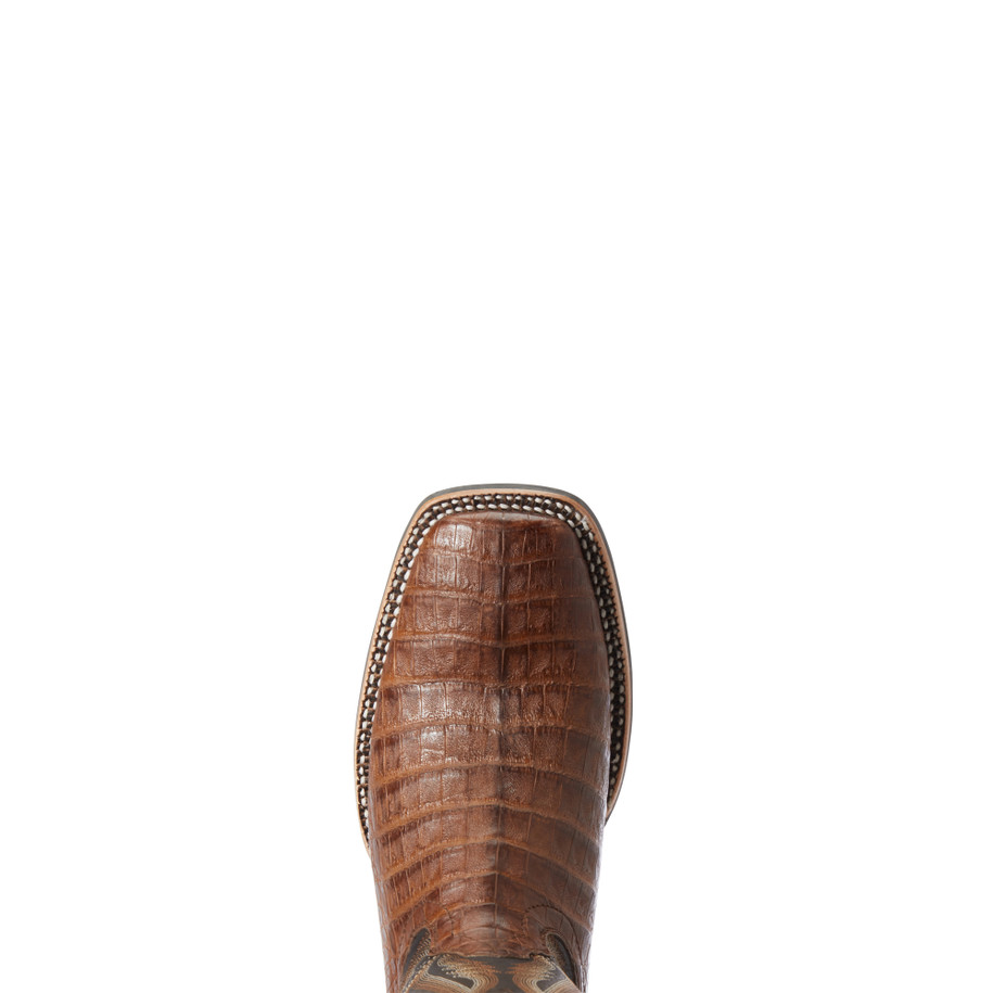 Ariat Men's Double Down Caiman Belly Square Toe Western Boot - Caramel/Caviar -10034152