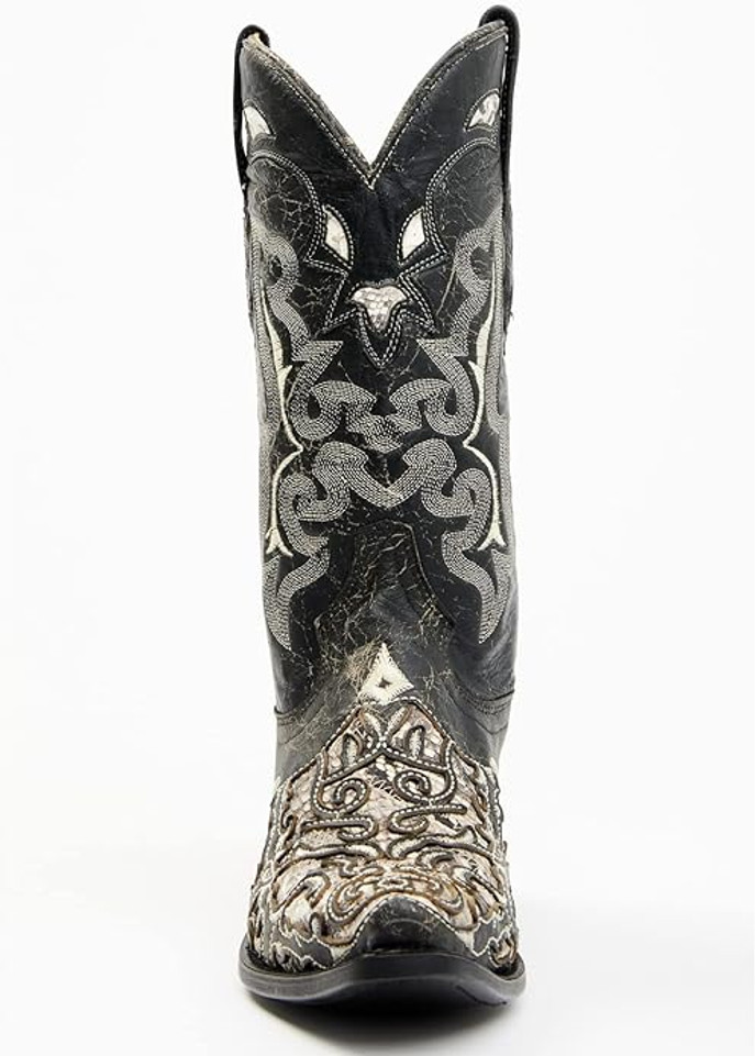 Black/Bone Python Inlay Western Boot - A4118