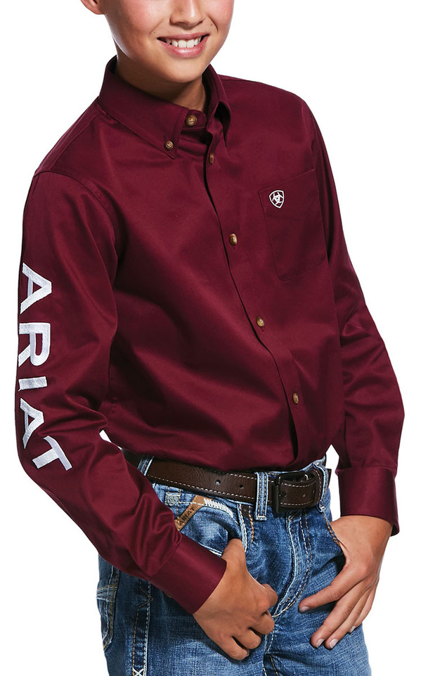 Ariat Boy's Team Logo Twill Shirt - Burgundy