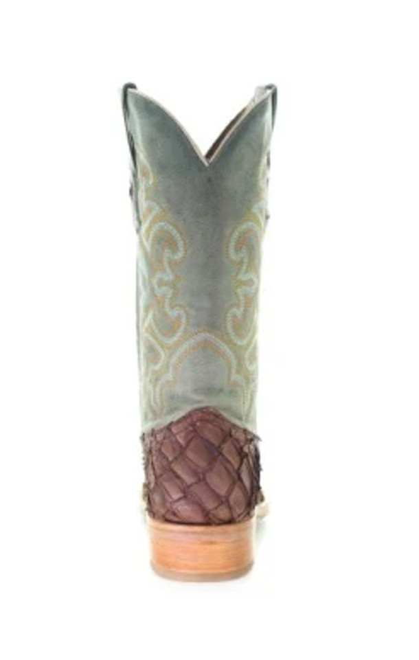 Brown and Turquoise Fish Embroidery Western Boot - A4048