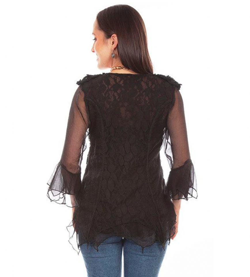 LS Crochet Lace Top -HC752-BLK