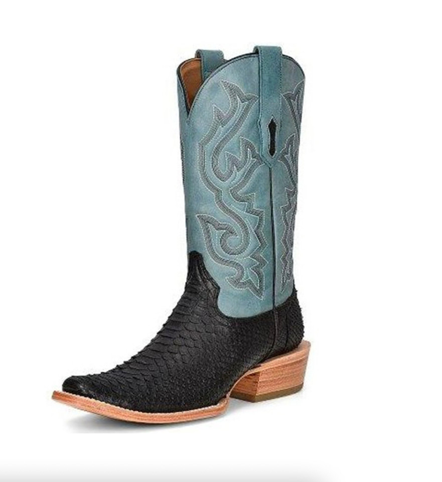 Men's Black/Blue Python Embr. Narrow SQ Toe -A4288