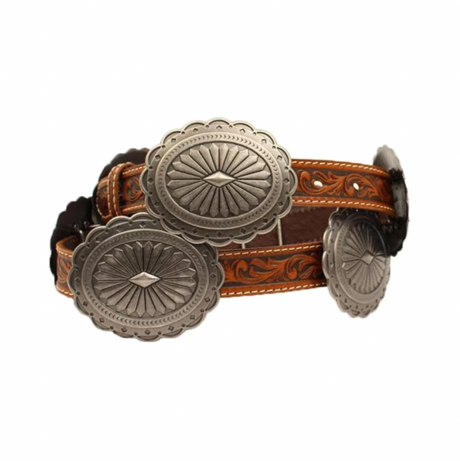 Lds Floral Embossed Belt w Oval Conchos - A1530508