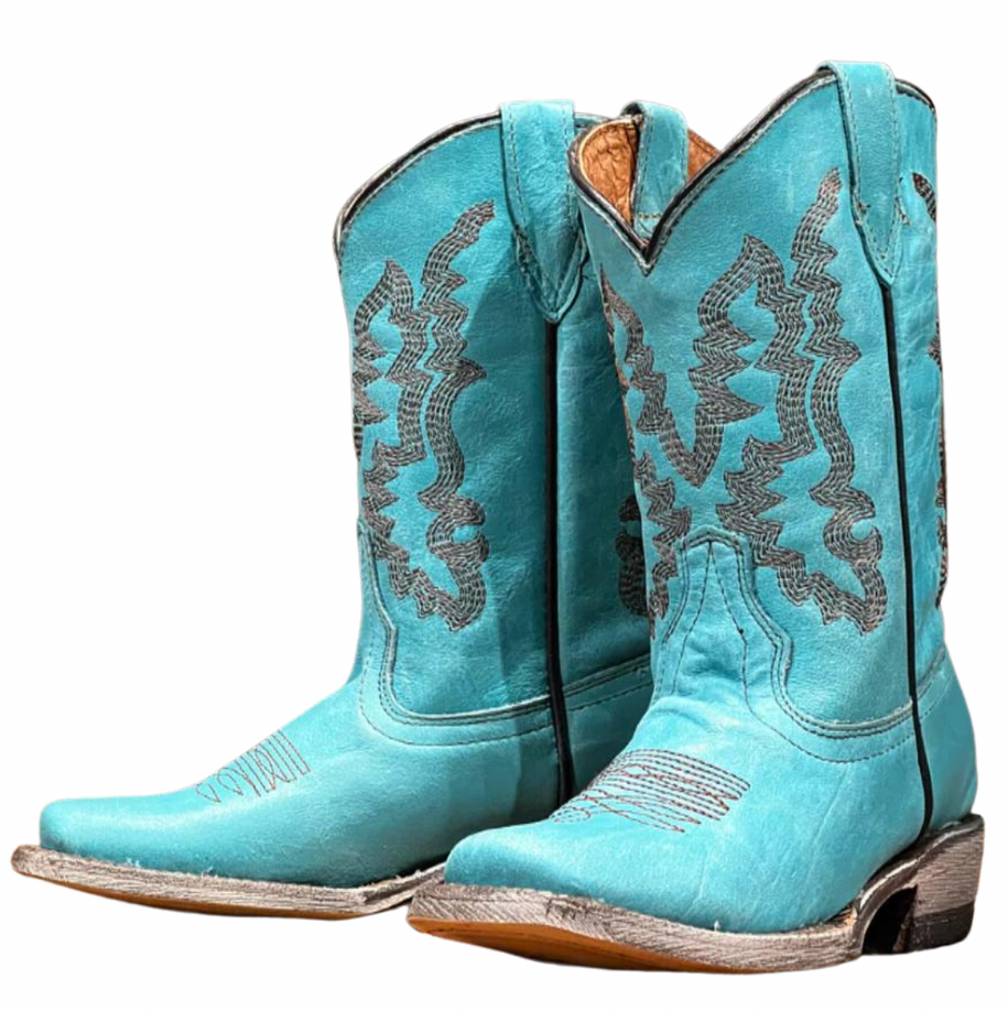 Youth Turquoise Complete Blunt Toe Western Boot - TMG205128