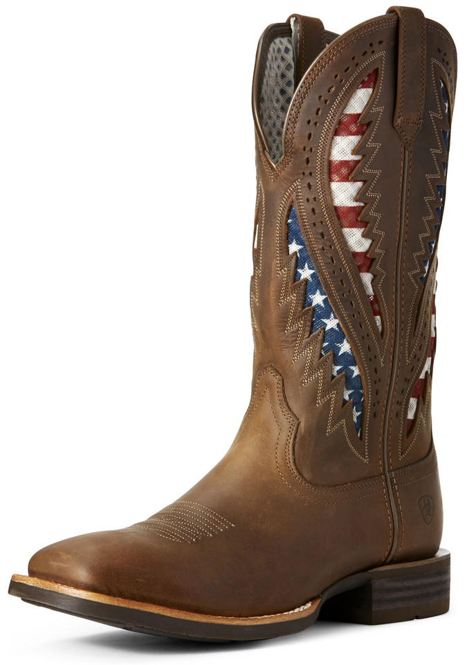 Quickdraw VentTek Cowboy Boots Square Toe w/ Flag Inlay - 10027165