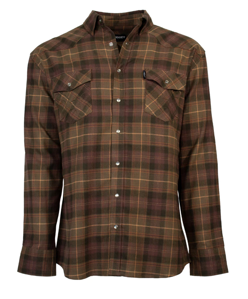 Hooey Men's Flannel Brown/Black LS Loose Flannel w Pearl Snaps -HF1002BRBK