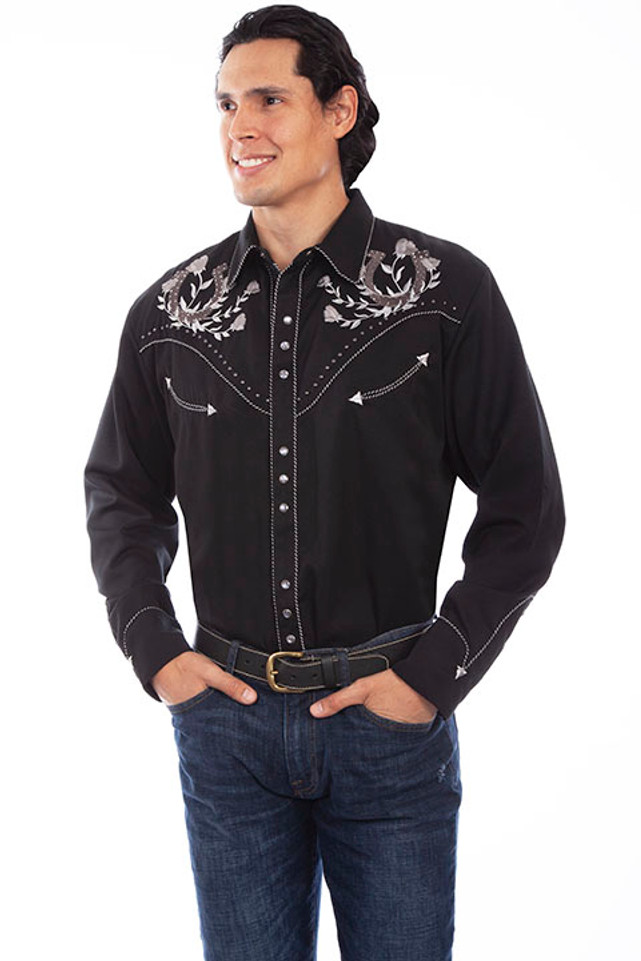 Horseshoes, Roses, Studs Snap Shirt - P-910BLK