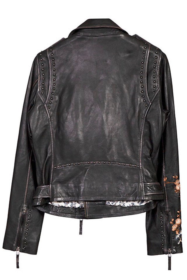 Embroidered and Studded Motorcycle Jacket - L1032-229