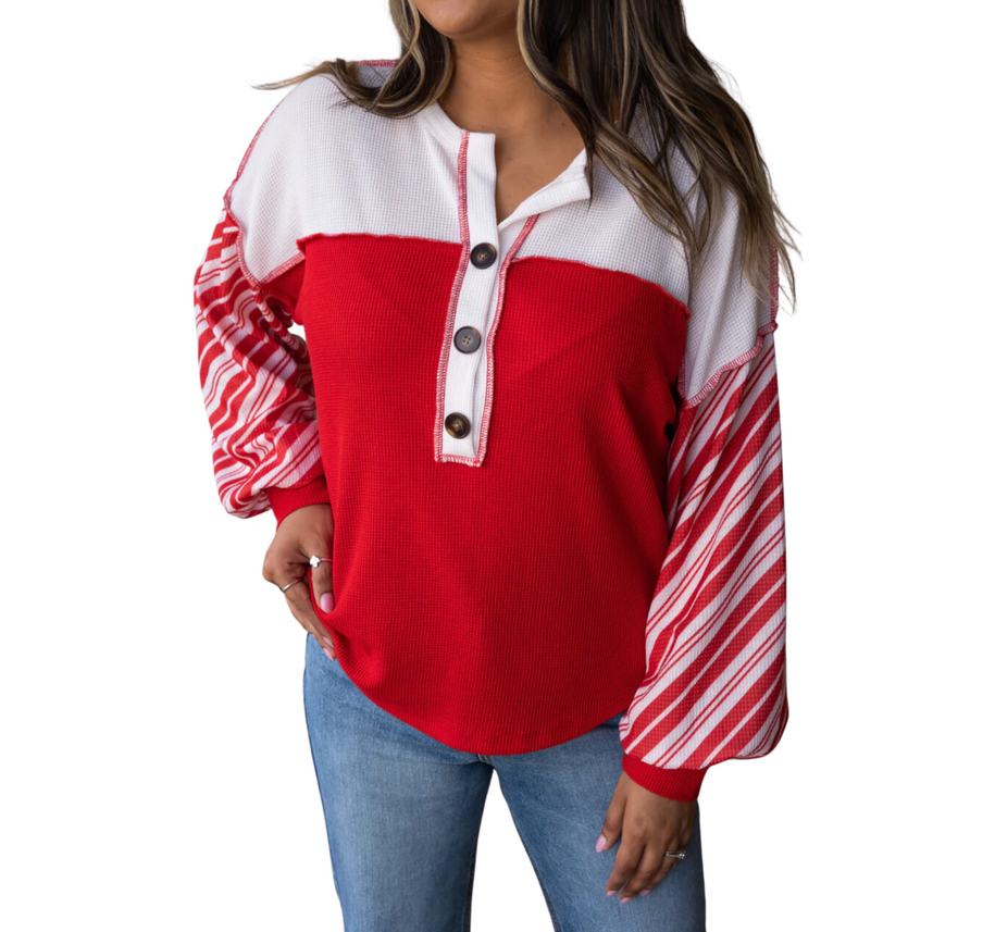 Red Candy Cane Sleeve Top -7637B