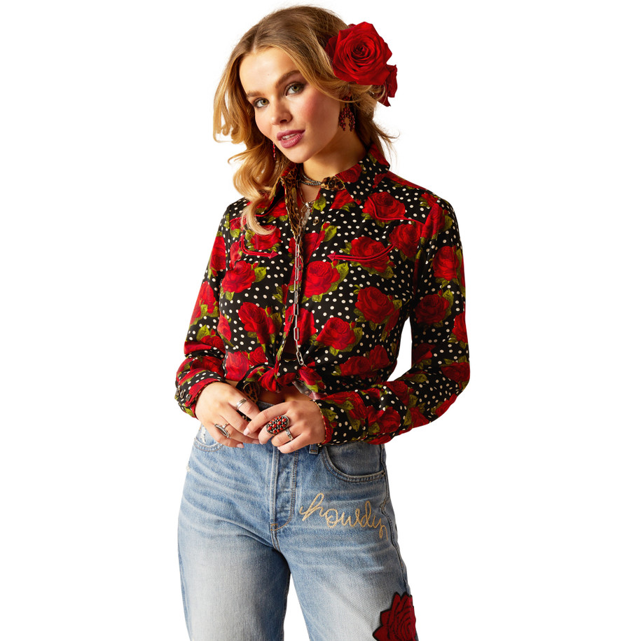 Retro Rose Long Sleeve Shirt Rodeo Quincy - 10048676