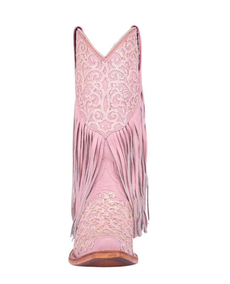 Youth Pink with Glitter Overlay and Fringe Western Boots - T0155