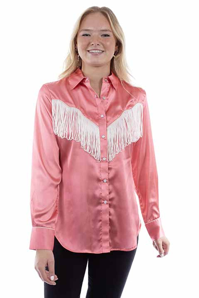 Solid Blouse w Piping and Fringe - HC922-PIN