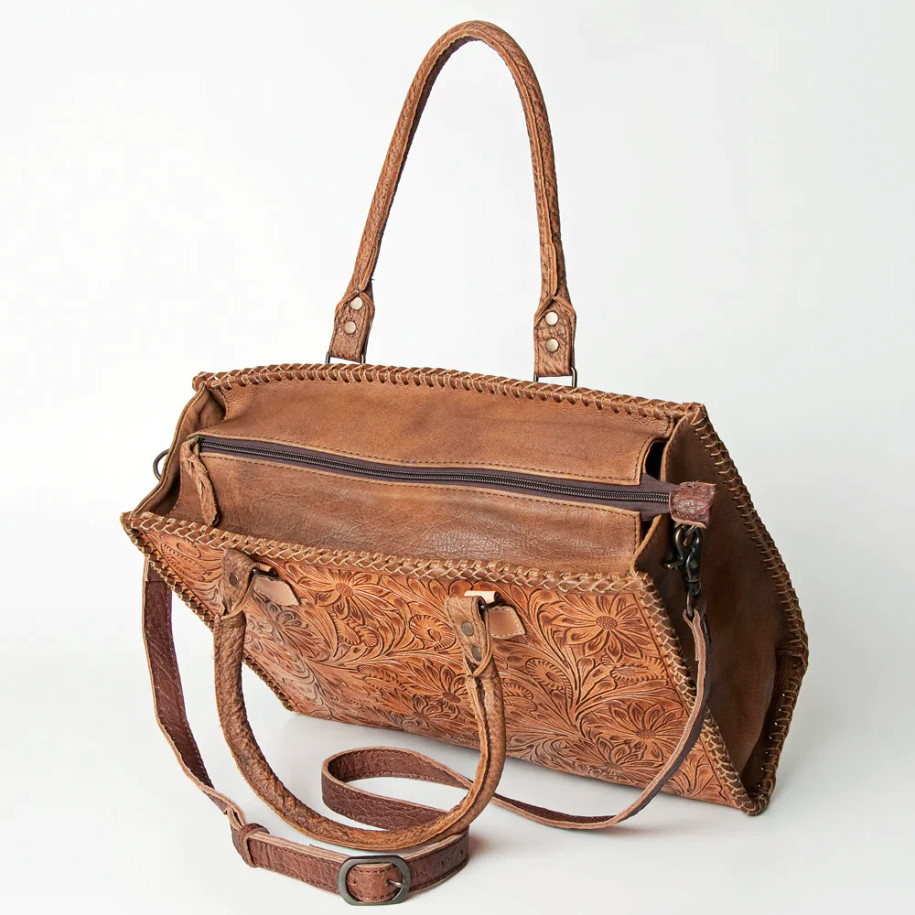 Tooled Leather Rectangle Tote -ADBG235BR