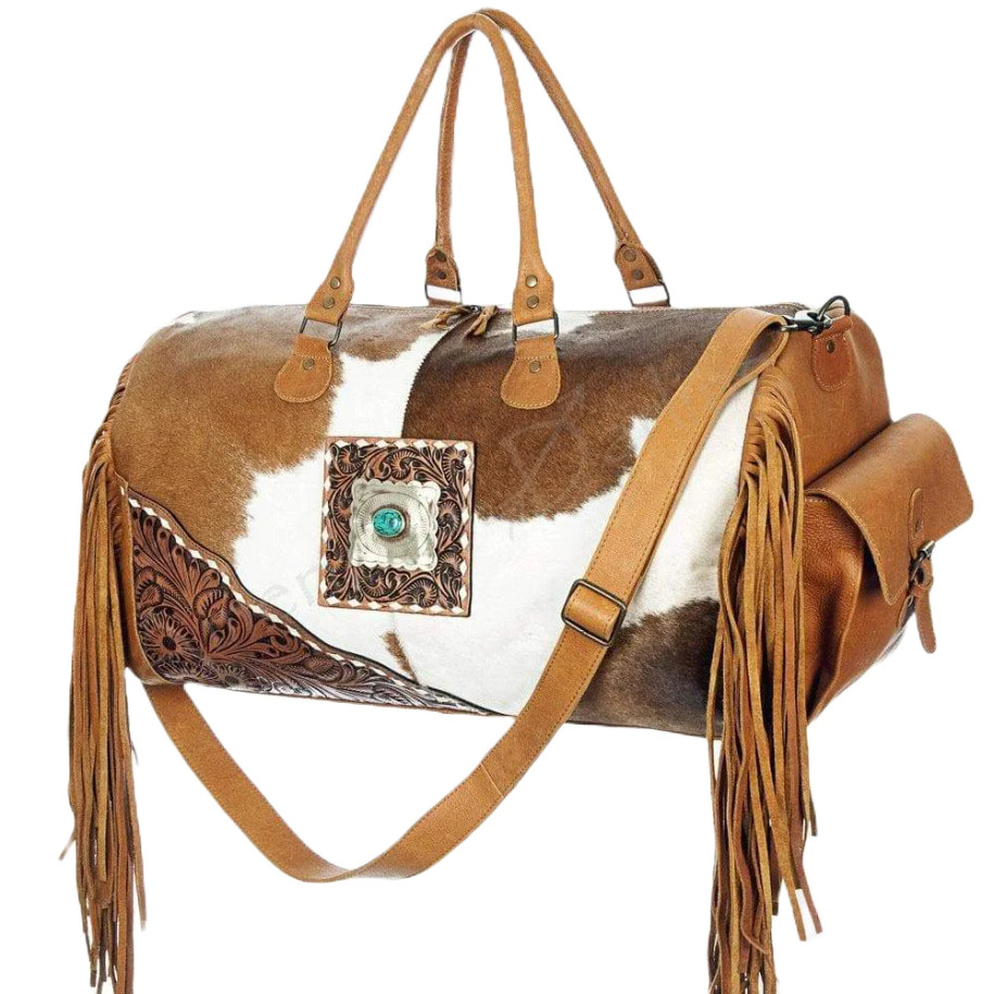 Hair On Duffle Bag with Turquoise Embellishment -ADBG608