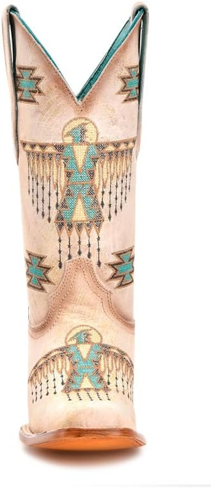 White with Turquoise Embroidery Western Boot - Z5219