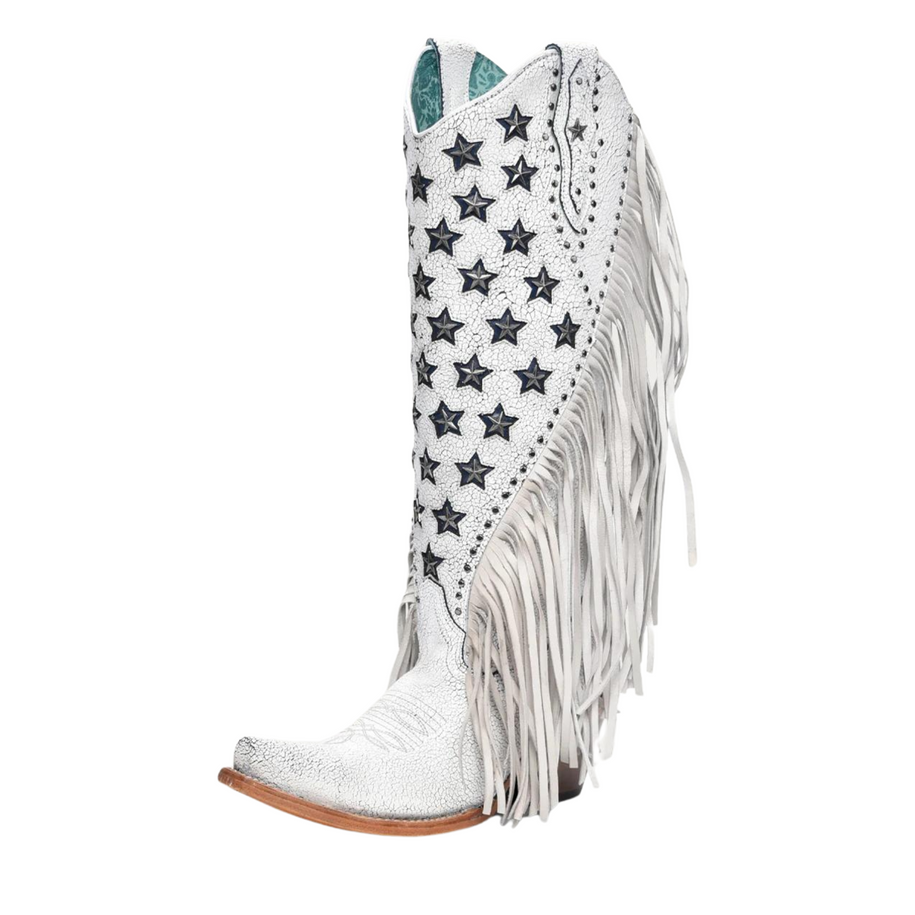 Lamb Luminescent Star Studs Fringe Western Boot - C4155