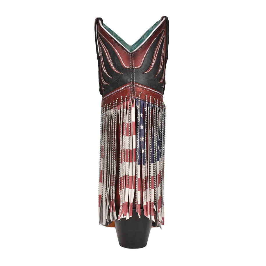 Stars, Stripes, Fringe Embroidery Western Boot - C4015