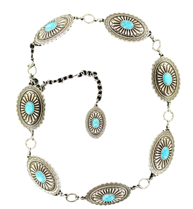 Zlityty Western Belts for Women with Boho Dangle Earrings Set,Silver Concho  Chain Belts,Metal Waist Belt,Fashion Cowgirl Belt,Cute Country Turquoise